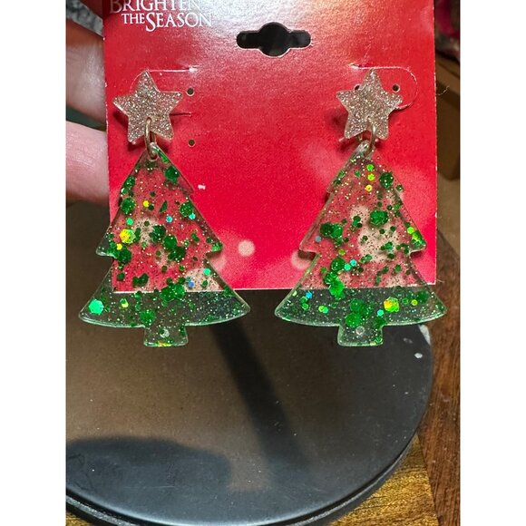 Brighten The Season Christmas Tree Earrings With Glitter Star Topper Christmas - Picture 4 of 5